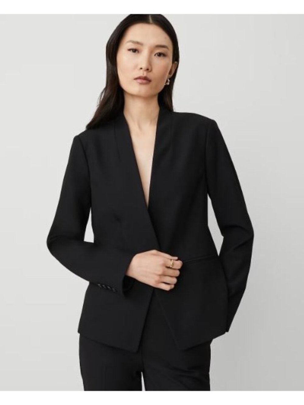 Ann Taylor Blazer Jacket Size 14 Black Single Button Collarless